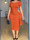 EVE Rhinestones Patchwork Short Sleeve Midi Dress GYLY-11125