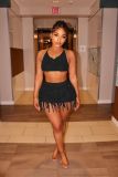 EVE Solid Color Knits Tassel Hollow Out Skirts Suit CM-9560