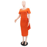 EVE Rhinestones Patchwork Short Sleeve Midi Dress GYLY-11125