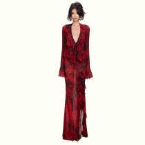 EVE Deep V Neck Flare Sleeve Two Piece Skirts Set DLSF-K6S00276A