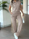 EVE Solid Color Short Sleeve Two Piece Pants Set MIL-L320