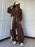 EVE Color Block Zipper Hooded Tops Two Piece Pants Set MIL-L299
