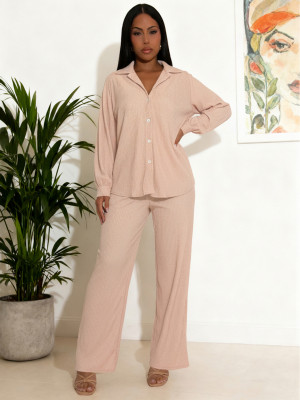 EVE Long Sleeve Solid Color Shirt Two Piece Pants Set MIL-L318