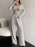 EVE Long Sleeve Solid Color Two Piece Pants Set MIL-L297
