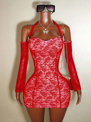 EVE Lace Patchwork Off Shoulder Mini Dress GHYX-0254