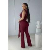 EVE Solid Color Sleeveless Two Piece Pants Set ASL-6816