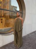 EVE Halterneck Sleeveless Irregular Top Wide Leg Pants Suit GCNE-73620