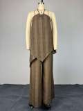 EVE Halterneck Sleeveless Irregular Top Wide Leg Pants Suit GCNE-73620