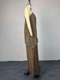 EVE Halterneck Sleeveless Irregular Top Wide Leg Pants Suit GCNE-73620