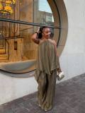 EVE Halterneck Sleeveless Irregular Top Wide Leg Pants Suit GCNE-73620