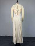 EVE Solid Color Press Pleated Sling Maxi Dress GMSF-9439-1