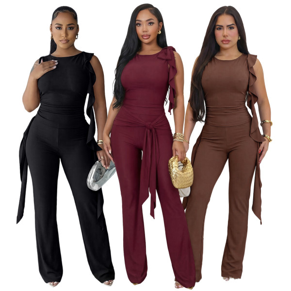 EVE Solid Color Sleeveless Two Piece Pants Set ASL-6816
