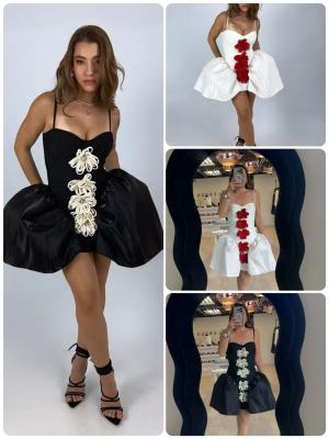 EVE Flowers Embellished Sling Puffed Mini Dress GMYU-11195