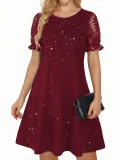 EVE Short Sleeve Sequin Lace Mini Dress GYGE-26026