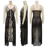 EVE Leopard Print Lace Patchwork Two Piece Skirts Set YF-20133
