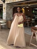 EVE V Neck Solid Color Loose Sling Maxi Dress GCNE-73482