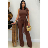 EVE Solid Color Sleeveless Two Piece Pants Set ASL-6816