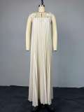 EVE Solid Color Press Pleated Sling Maxi Dress GMSF-9439-1