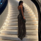 EVE Leopard Print Irregular Backless Split Maxi Dress GJYO-303507
