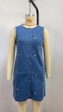 EVE Casual Floral Loose Denim Sleeveless Mini Dress GYAN-89143