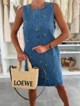 EVE Casual Floral Loose Denim Sleeveless Mini Dress GYAN-89143
