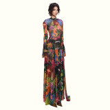 EVE Long Sleeve Print Mesh Maxi Dress GZJQ-K6S00285A