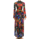 EVE Long Sleeve Print Mesh Maxi Dress GZJQ-K6S00285A