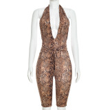 EVE Deep V Neck Snake Print Backless Romper GDSF-D26RP009