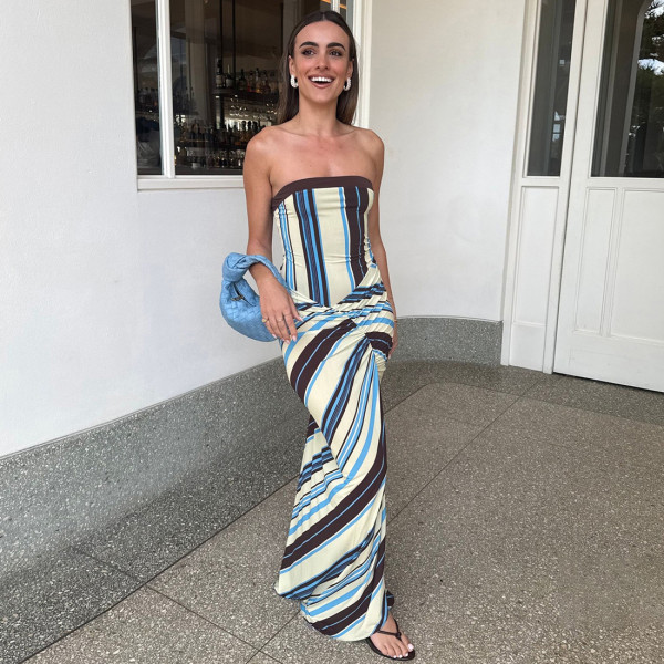 EVE Stripe Print Slim Tube Top Maxi Dress GZJQ-K6D00053A