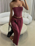 EVE Solid Color Wrap Chest Top Two Piece Pants Set GZYU-K25399170