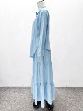 EVE Solid Color Loose Long Sleeve Two PIece Skirts Set GQZF-8354