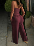 EVE Solid Color Wrap Chest Top Two Piece Pants Set GZYU-K25399170