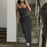 EVE Solid Color Wrap Chest Top Two Piece Pants Set GZYU-K25399170