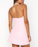 EVE Solid Color Halterneck Backless Mini Dress GZYU-K26130032