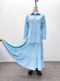 EVE Solid Color Loose Long Sleeve Two PIece Skirts Set GQZF-8354