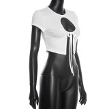 EVE Short Sleeve Tie Up Hollow Out Tops GSBW-C26TP003