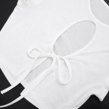 EVE Short Sleeve Tie Up Hollow Out Tops GSBW-C26TP003