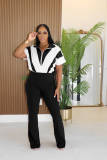 EVE Lapel Zipper Patchwork Flare Jumpsuit TE-4737