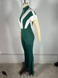 EVE Lapel Zipper Patchwork Flare Jumpsuit TE-4737