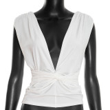 EVE Solid Color V Neck Sleeveless Tops GSBW-J26TP038