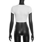 EVE Short Sleeve Tie Up Hollow Out Tops GSBW-C26TP003