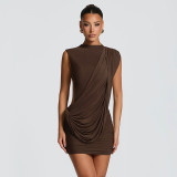 EVE Sleeveless Solid Color Ruched Backless Mini Dress GSZM-D26DS056