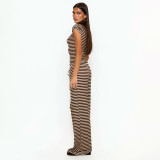 EVE Knits Stripe Patchwork Loose Two Piece Pants Set GSZM-J26ST078
