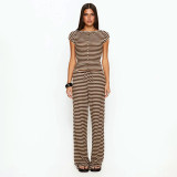 EVE Knits Stripe Patchwork Loose Two Piece Pants Set GSZM-J26ST078