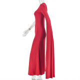 EVE Solid Color Ruched Slash Neck Maxi Dress  GJYO-303986