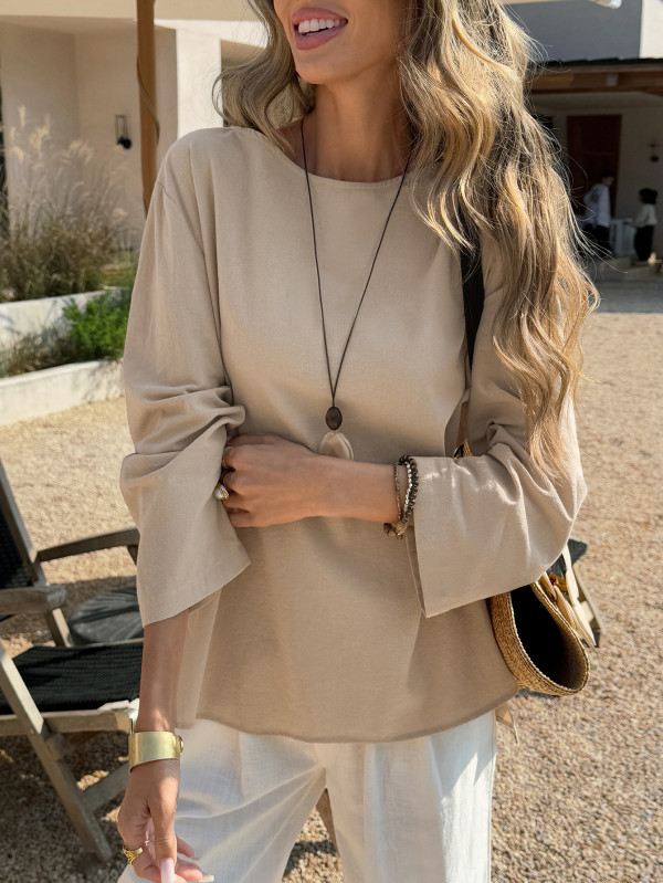 EVE Solid Color Loose Long Sleeve Tops GZEY-K26120055