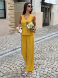 EVE Solid Color Sleeveless V Neck Two Piece Pants Set GZEY-K25190121