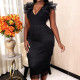 EVE Plus Size Tassel Ruffles Deep V Neck Midi Dress GKEN-ADR051180