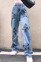 EVE Butterfly Print Fashion Straight Jeans GQLF-FF58712