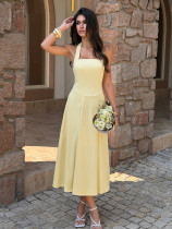 EVE Halterneck Solid Color Backless Maxi Dress GZEY-D26230054